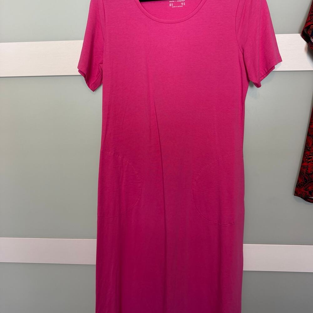 d&co Denim + Company Pink Midi Dress Size Small Short Sleeve Pocket Casual